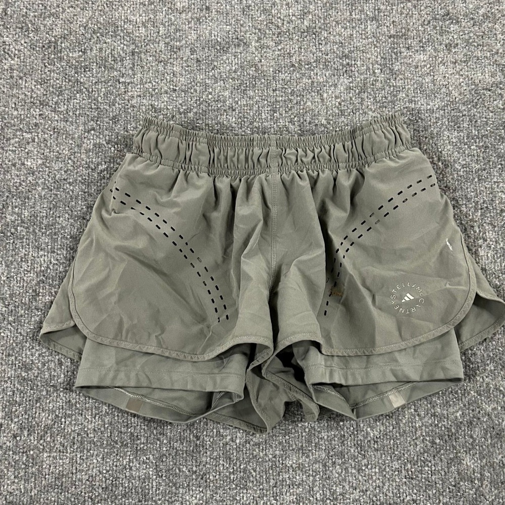 Adidas Shorts Womens Size XS Olive Green 2-in-1 Running Athletic Stain Flaw